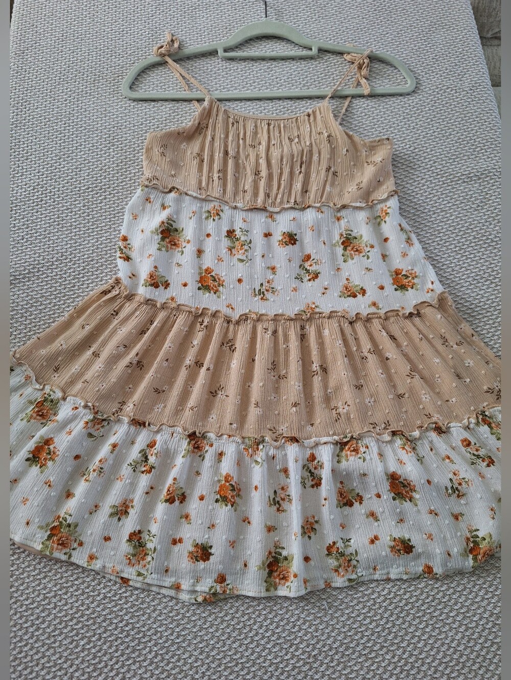 Tiered Floral Sundress in Cream and Tan